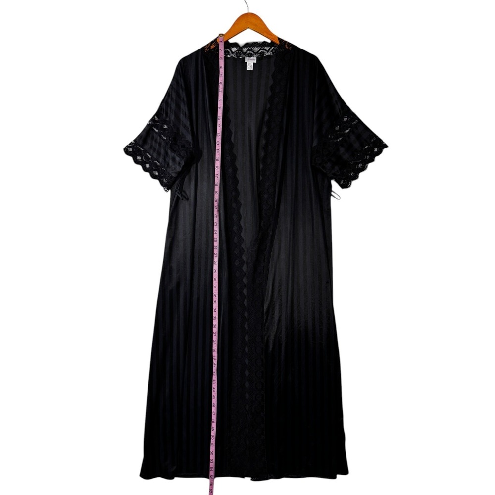 Fredericks of Hollywood Robe Medium Black Sheer Lace Trim Long Lounge VTG - Picture 6 of 9
